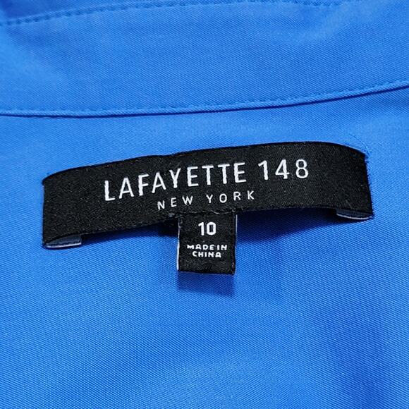 Lafayette 148 Size 10 Long Sleeve Button Up Cobalt Blue Professional Pleated Top - Picture 3 of 7